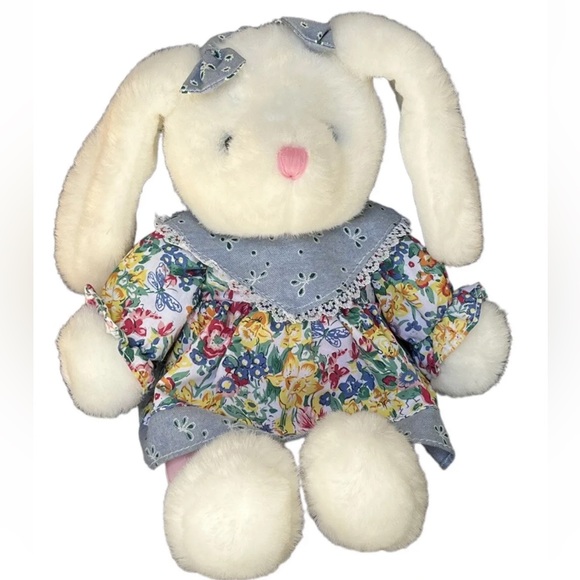 Toys | Vtg Mty International Rabbit Plush Floral Dress Bow Stuffed ...